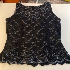 Beautiful black lace top with silver bugle bead accents v